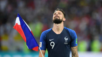 MOSCOW, RUSSIA - JULY 15: Olivier Giroud of France celebrates following his sides victory in the 2018 FIFA World Cup Final between France and Croatia at Luzhniki Stadium on July 15, 2018 in Moscow, Russia. (Photo by Matthias Hangst/Getty Images)