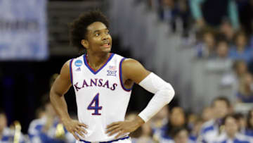 Devonte' Graham #4 of Kansas basketball reacts against the Duke Blue Devils. (Photo by Streeter Lecka/Getty Images)