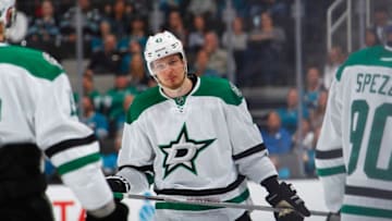 SAN JOSE, CA - MARCH 26: Valeri Nichushkin #43 of the Dallas Stars looks on during the game against the San Jose Sharks at SAP Center on March 26, 2016 in San Jose, California. (Photo by Rocky W. Widner/NHL/Getty Images)