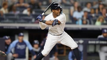 NEW YORK, NEW YORK - AUGUST 16: Miguel Andujar #41 of the New York Yankees at bat during the seventh inning against the Tampa Bay Rays at Yankee Stadium on August 16, 2022 in the Bronx borough of New York City. (Photo by Sarah Stier/Getty Images)