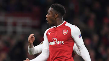 LONDON, ENGLAND - MARCH 15: Danny Welbeck of Arsenal celebrates his penalty during the UEFA Europa League Round of 16 Second Leg match between Arsenal and AC Milan at Emirates Stadium on March 15, 2018 in London, England. (Photo by Shaun Botterill/Getty Images)