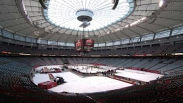 Mar 1, 2014; Vancouver, BC, Canada; The Ottawa Senators during practice the day before the Heritage Classic hockey game against the Vancouver Canucks at BC Place. Mandatory Credit: Anne-Marie Sorvin-USA TODAY Sports