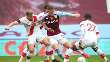 BIRMINGHAM, ENGLAND - NOVEMBER 01: Ross Barkley of Aston Villa is tackled by James Ward-Prowse of Southampton during the Premier League match between Aston Villa and Southampton at Villa Park on November 01, 2020 in Birmingham, England. Sporting stadiums around the UK remain under strict restrictions due to the Coronavirus Pandemic as Government social distancing laws prohibit fans inside venues resulting in games being played behind closed doors. (Photo by Alex Livesey - Danehouse/Getty Images)