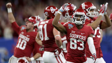 NEW ORLEANS, LA - JANUARY 02: Members of the Oklahoma Sooners react after a touchdown against the Auburn Tigers during the Allstate Sugar Bowl at the Mercedes-Benz Superdome on January 2, 2017 in New Orleans, Louisiana. (Photo by Sean Gardner/Getty Images)