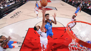 Terrance Ferguson OKC Thunder during Game One of Round One of the 2019 NBA Playoffs on April 14, 2019 (Photo by Sam Forencich/NBAE via Getty Images)