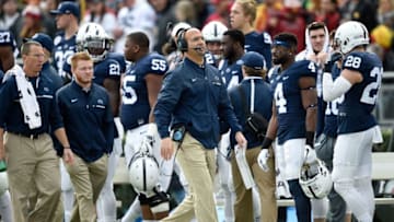 PASADENA, CA - JANUARY 02: Penn State Nittany Lions head coach James Franklin reacts on the sideline during the first half against the USC Trojans during the 2017 Rose Bowl Game presented by Northwestern Mutual at the Rose Bowl on January 2, 2017 in Pasadena, California. (Photo by Kevork Djansezian/Getty Images)