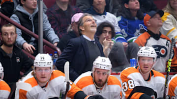 VANCOUVER, CANADA - FEBRUARY 18: Philadelphia Flyers head coach John Tortorella looks on during the first period of their NHL game against the Vancouver Canucks at Rogers Arena on February 18, 2023 in Vancouver, British Columbia, Canada. (Photo by Derek Cain/Getty Images)