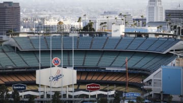 LOS ANGELES, CALIFORNIA - MARCH 26: Dodger Stadium is viewed on what was supposed to be Major League Baseball's opening day, now postponed due to the coronavirus, on March 26, 2020 in Los Angeles, California. The Los Angeles Dodgers were slated to play against the San Francisco Giants at the stadium today. Major League Baseball Commissioner Rob Manfred is not optimistic that the league will play a full 162 game regular season due to the spread of COVID-19. (Photo by Mario Tama/Getty Images)