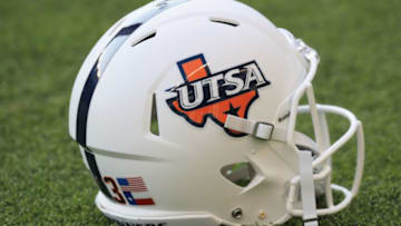 WACO, TX - SEPTEMBER 09: A UTSA Roadrunners football helmet on the field at McLane Stadium on September 9, 2017 in Waco, Texas. (Photo by Ronald Martinez/Getty Images)