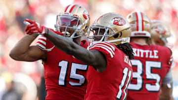 Jauan Jennings #15 and Brandon Aiyuk #11 of the San Francisco 49ers (Photo by Lachlan Cunningham/Getty Images)