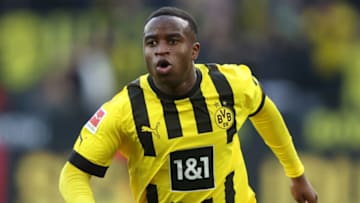 DORTMUND, GERMANY - NOVEMBER 05: Youssoufa Moukoko of Borussia Dortmund celebrates scoring his teams first goal of the game during the Bundesliga match between Borussia Dortmund and VfL Bochum 1848 at Signal Iduna Park on November 05, 2022 in Dortmund, Germany. (Photo by Dean Mouhtaropoulos/Getty Images)