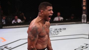 BRASILIA, BRAZIL - MARCH 14: Gilbert Burns of Brazil celebrates after his TKO victory over Demian Maia of Brazil in their welterweight fight during the UFC Fight Night event on March 14, 2020 in Brasilia, Brazil. (Photo by Buda Mendes/Zuffa LLC)