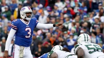 Nov 17, 2013; Orchard Park, NY, USA; Buffalo Bills quarterback EJ Manuel (3) calls a play during a game against the New York Jets at Ralph Wilson Stadium. Mandatory Credit: Timothy T. Ludwig-USA TODAY Sports