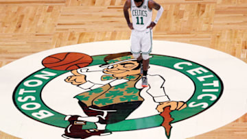 BOSTON, MASSACHUSETTS - APRIL 17: Kyrie Irving #11 of the Boston Celtics looks on during the first quarter of the game against the Indiana Pacers at TD Garden on April 17, 2019 in Boston, Massachusetts. NOTE TO USER: User expressly acknowledges and agrees that, by downloading and or using this photograph, User is consenting to the terms and conditions of the Getty Images License Agreement. (Photo by Maddie Meyer/Getty Images)