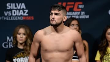 Jan 30, 2015; Las Vegas, NV, USA; Kelvin Gastelum at the weigh in for his welterweight bout against Tyron Woodley (not pictured) at the MGM Grand Garden Arena. Mandatory Credit: Jayne Kamin-Oncea-USA TODAY Sports