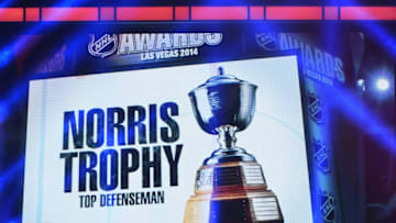 LAS VEGAS, NV - JUNE 24: Actor David Boreanaz and Chris Pronger of the Philadelphia Flyers present the James Norris Memorial Trophy during the 2014 NHL Awards at the Encore Theater at Wynn Las Vegas on June 24, 2014 in Las Vegas, Nevada. (Photo by Ethan Miller/Getty Images)