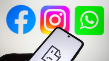 Photo illustration of an Error icon with the Facebook, Instagram and WhatsApp logos (Photo Illustration by Pavlo Gonchar/SOPA Images/LightRocket via Getty Images)
