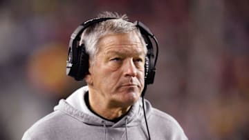 MADISON, WISCONSIN - NOVEMBER 09: Head coach Kirk Ferentz of the Iowa Hawkeyes looks on in the second half against the Wisconsin Badgers at Camp Randall Stadium on November 09, 2019 in Madison, Wisconsin. (Photo by Quinn Harris/Getty Images)