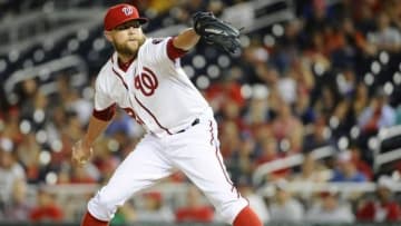 Aug 3, 2015; Washington, DC, USA; Washington Nationals relief pitcher Drew Storen (22) throws to the Arizona Diamondbacks during the eighth inning at Nationals Park. The Arizona Diamondbacks won 6 - 4. Mandatory Credit: Brad Mills-USA TODAY Sports