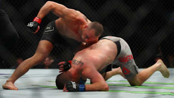 7DETROIT, MI - DECEMBER 02: Eddie Alvarez (L) battles Justin Gaethje (R) during UFC 218 at Little Ceasars Arena on December 2, 2018 in Detroit, Michigan. (Photo by Gregory Shamus/Getty Images)