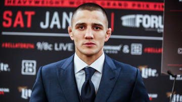 Aaron Pico speaks to the media at Bellator 214 media day (photo by Amy Kaplan/Fansided)