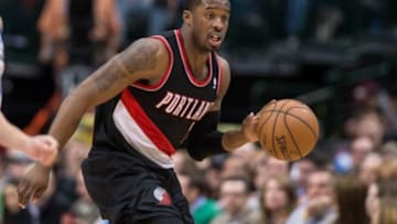 Jan 18, 2014; Dallas, TX, USA; Portland Trail Blazers shooting guard Wesley Matthews (2) brings the ball up court during the game against the Dallas Mavericks at the American Airlines Center. The Trail Blazers defeated the Mavericks 127-111. Mandatory Credit: Jerome Miron-USA TODAY Sports