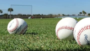 Feb 15, 2014; Jupiter, FL, USA; A detail shot of major league baseballs are seen during spring training at Roger Dean Stadium. Mandatory Credit: Steve Mitchell-USA TODAY Sports