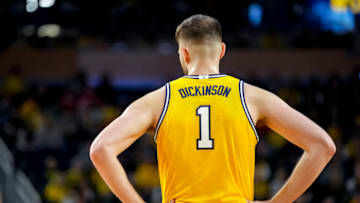 ANN ARBOR, MICHIGAN - FEBRUARY 26: A rear view is pictured of Hunter Dickinson #1 of the Michigan Wolverines against the Wisconsin Badgers at Crisler Arena on February 26, 2023 in Ann Arbor, Michigan. (Photo by Nic Antaya/Getty Images)