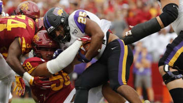 AMES, IA - AUGUST 31: Defensive lineman Ray Lima #58 of the Iowa State Cyclones tackles running back Trevor Allen #25 of the Northern Iowa Panthers as he rushed for yards in the first half of play at Jack Trice Stadium on August 31, 2019 in Ames, Iowa. (Photo by David Purdy/Getty Images)