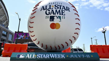 A baseball statue is seen prior to the 93rd MLB All-Star Game presented by Mastercard at T-Mobile Park on July 11, 2023 in Seattle, Washington. (Photo by Alika Jenner/Getty Images)