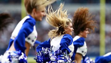 ARLINGTON, TX - OCTOBER 01: The Dallas Cowboys Cheerleaders perform as the Dallas Cowboys take on the Los Angeles Rams at AT