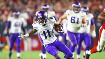 Dec 10, 2015; Glendale, AZ, USA; Minnesota Vikings wide receiver Mike Wallace (11) against the Arizona Cardinals at University of Phoenix Stadium. The Cardinals defeated the Vikings 23-20. Mandatory Credit: Mark J. Rebilas-USA TODAY Sports
