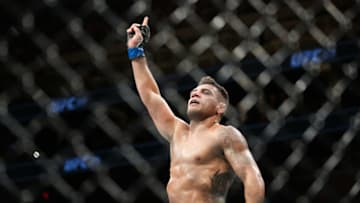 EDMONTON, AB - SEPTEMBER 09: Rafael Dos Anjos celebrates his victory over Neil Magny during UFC 215 at Rogers Place on September 9, 2017 in Edmonton, Canada. (Photo by Codie McLachlan/Getty Images)