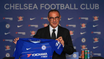 LONDON, ENGLAND - JULY 18: Chelsea Unveil New Head Coach Maurizio Sarri at Stamford Bridge on July 18, 2018 in London, England. (Photo by Marc Atkins/Getty Images)