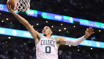 BOSTON, MA - MAY 3: Jayson Tatum #0 of the Boston Celtics takes a shot against the Philadelphia 76ers during Game Two of the Eastern Conference Second Round of the 2018 NBA Playoffs at TD Garden on May 3, 2018 in Boston, Massachusetts. The Celtics defeat the 76ers 108-103. (Photo by Maddie Meyer/Getty Images)