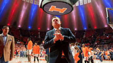 Mar 1, 2020; Champaign, Illinois, USA; Illinois Fighting Illini head coach Brad Underwood is seen prior to a game against the Indiana Hoosiers at State Farm Center. Mandatory Credit: Patrick Gorski-USA TODAY Sports