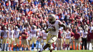 GAINESVILLE, FL - NOVEMBER 25: Jacques Patrick #9 of the Florida State Seminoles carries during the first half of the game against the Florida Gators at Ben Hill Griffin Stadium on November 25, 2017 in Gainesville, Florida. (Photo by Rob Foldy/Getty Images)