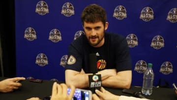 Feb 14, 2014; New Orleans, LA, USA; Western Conference forward Kevin Love during the 2014 NBA All Star game Player Press Conferences at New Orleans Hyatt. Mandatory Credit: Derick E. Hingle-USA TODAY Sports