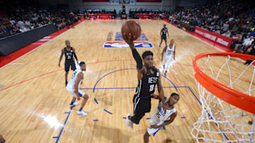 LAS VEGAS, NV - JULY 6: Shawn Dawson #18 of the Brooklyn Nets goes to the basket against the Orlando Magic during the 2018 Las Vegas Summer League on July 6, 2018 at the Cox Pavilion in Las Vegas, Nevada. NOTE TO USER: User expressly acknowledges and agrees that, by downloading and/or using this photograph, user is consenting to the terms and conditions of the Getty Images License Agreement. Mandatory Copyright Notice: Copyright 2018 NBAE (Photo by David Dow/NBAE via Getty Images)