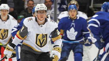 TORONTO, ON - NOVEMBER 7: Cody Eakin #21 of the Vegas Golden Knights skates on a penalty kill against the Toronto Maple Leafs during an NHL game at Scotiabank Arena on November 7, 2019 in Toronto, Ontario, Canada. The Maple Leafs defeated the Golden Knights 2-1 in overtime. (Photo by Claus Andersen/Getty Images)