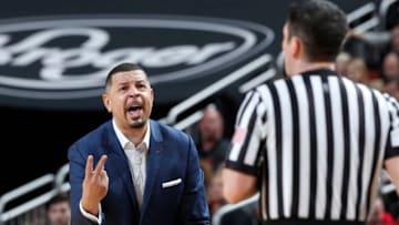 LOUISVILLE, KY - JANUARY 26: Head coach Jeff Capel of the Pittsburgh Panthers reacts in the second half of the game against the Louisville Cardinals at KFC YUM! Center on January 26, 2019 in Louisville, Kentucky. Louisville won 66-51. (Photo by Joe Robbins/Getty Images)