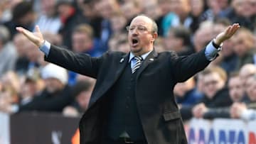NEWCASTLE UPON TYNE, ENGLAND - APRIL 15: Rafael Benitez, Manager of Newcastle United reacts during the Premier League match between Newcastle United and Arsenal at St. James Park on April 15, 2018 in Newcastle upon Tyne, England. (Photo by Stu Forster/Getty Images)