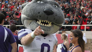 Nov 14, 2015; Lubbock, TX, USA; The Kansas State Wildcats mascot on the sidelines during the game with the Texas Tech Red Raiders at Jones AT&T Stadium. Mandatory Credit: Michael C. Johnson-USA TODAY Sports