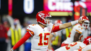 ATLANTA, GA - AUGUST 17: Kansas City Chiefs quarterback Patrick Mahomes (15) points out a formation in an NFL preseason football game between the Kansas City Chiefs and Atlanta Falcons on August 17, 2018 at Mercedes-Benz Stadium. (Photo by Todd Kirkland/Icon Sportswire via Getty Images)