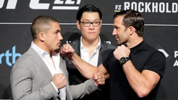 PERTH, AUSTRALIA - DECEMBER 12: Australia's inaugral UFC champion Robert Whittaker and American contender Luke Rockhold speak at a press conference before a UFC 221 workout session on December 12, 2017 in Perth, Australia. (Photo by Will Russell/Getty Images)