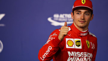 BAHRAIN, BAHRAIN - MARCH 30: Pole position qualifier Charles Leclerc of Monaco and Ferrari celebrates in parc ferme during qualifying for the F1 Grand Prix of Bahrain at Bahrain International Circuit on March 30, 2019 in Bahrain, Bahrain. (Photo by Mark Thompson/Getty Images)