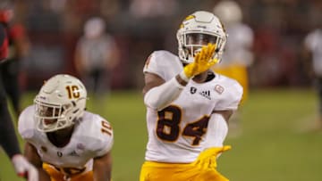 SAN DIEGO, CA - SEPTEMBER 15: Frank Darby #84 of the Arizona State Sun Devils celebrates after catching the ball in the first half against the San Diego State Aztecs at SDCCU Stadium on September 15, 2018 in San Diego, California. (Photo by Kent Horner/Getty Images)