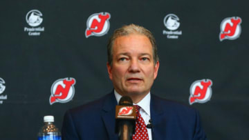 NEWARK, NJ - JUNE 02: General Manager Ray Shero of the New Jersey Devils addresses the media after naming John Hynes the new head coach of the team during a press conference on June 2, 2015 in Newark, New Jersey. (Photo by Andy Marlin/NHLI via Getty Images)