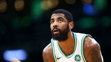 BOSTON, MA - JANUARY 18: Kyrie Irving #11 of the Boston Celtics looks on during a game against the Memphis Grizzlies at TD Garden on January 18, 2019 in Boston, Massachusetts. NOTE TO USER: User expressly acknowledges and agrees that, by downloading and or using this photograph, User is consenting to the terms and conditions of the Getty Images License Agreement. (Photo by Adam Glanzman/Getty Images)