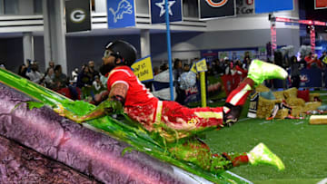 ATLANTA, GEORGIA - JANUARY 31: Odell Beckham Jr. competes during Nickelodeon's Double Dare Takes The Gridiron At Super Bowl LIII at Georgia World Congress Center on January 31, 2019 in Atlanta, Georgia. (Photo by Mike Coppola/Getty Images for Nickelodeon )